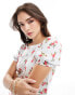 ASOS DESIGN puffed sleeve mini tee dress with tie waist & wrap in blue & pink ditsy floral print