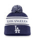 ფოტო #1 პროდუქტის Men's Royal Los Angeles Dodgers Team Stripe Peak Cuffed Knit Hat with Pom