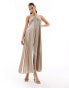 Фото #1 товара Mango halterneck pleated midi dress in silver