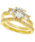 Фото #1 товара Gold-Tone 2-Pc. Set Cubic Zirconia Stacking Bridal Rings, Created for Macy's