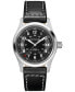 ფოტო #1 პროდუქტის Men's Swiss Automatic Khaki Field Black Leather Strap Watch 38mm