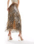Фото #6 товара Miss Selfridge Premium gold sequin tasselled maxi skirt