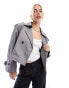 Stradivarius oversized cropped trench coat in slate grey