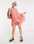 Фото #1 товара Free People printed shirred detail mini dress in pink