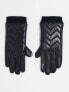 Lipsy leather chevron quilted touch screen gloves in black