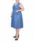 ფოტო #3 პროდუქტის Plus Size Sleeveless Chambray Dress with Hardware