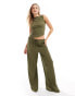 ASOS DESIGN textured wide leg trousers co ord in khaki