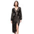 Фото #1 товара SUPERDRY Sequin Wrap Long Sleeve Midi Dress