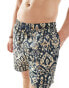 ASOS DESIGN swim shorts in mid length in black print