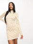 Simmi high neck mini jumper dress in beige geo print