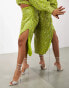 Фото #4 товара ASOS EDITION drape side sequin midi skirt in lime green