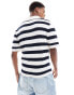 Selected Homme revere collar crochet polo in navy stripe