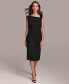 ფოტო #1 პროდუქტის Women's Asymmetric Neckline Pleat-Waist Sheath Dress