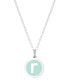 Mini Initial Pendant Necklace in Sterling Silver and Mint Enamel, 16" + 2" Extender