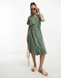 Фото #2 товара Vero Moda shirt midi dress with tie belt in green