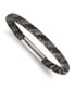 ფოტო #1 პროდუქტის Stainless Steel Polished Black Grey Braided Leather Bracelet