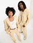 Фото #1 товара COLLUSION Unisex single wrap linen blazer in neutral co-ord