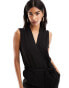 JDY v neck belted jumpsuit in black