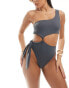 Фото #1 товара ASOS DESIGN one shoulder cut out swimsuit with tie detail in slate grey