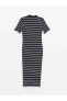 LCW Vision Polo Yaka Çizgili Kısa Kollu Kadın Elbise