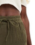 Brave Soul pull on cheesecloth textured shorts in khaki