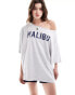 Фото #1 товара ASOS DESIGN relaxed off shoudler t-shirt with malibu graphic in ice marl