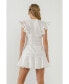 Women's Lace Trimmed Ruffle Sleeve Dress with Cutout