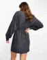 ASOS DESIGN zip through mini dress with batwing sleeve in charcoal