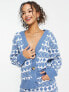 Pieces cardigan co-ord in blue & white argyle print