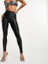 Spanx Petite leather look legging with contoured power waistband in black