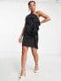 Urban Revivo – Minikleid in Schwarz mit One-Shoulder-Träger und Rüschendetail