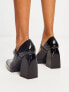 RAID Maya block heel mary janes with embellished buckle in black patent