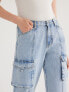 Фото #4 товара Scoop Women's Low Slung Wide Relaxed Low Leg Cargo Light Demin Jeans Size 18