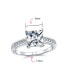 ფოტო #4 პროდუქტის Classic Traditional Cubic Zirconia 3CT Square AAA CZ Princess Cut Solitaire Engagement Ring For Women .925 Sterling Silver Milgrain Pave Band