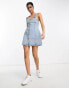 ASOS DESIGN denim pinny dress with button through in lightwash blue