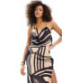 ASOS DESIGN asymmetric draped cowl neckline maxi dress with bias cut skirt in geometric print