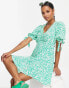 New Look Petite tie sleeve tea dress in green floral