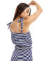 Wednesday's Girl stripe bow tie detail crop cami top in navy and white