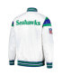 Фото #2 товара Men's White, Royal Distressed Seattle Seahawks Vintage-Like Satin Full-Snap Varsity Jacket