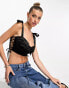 Фото #1 товара Saint Genies satin corset crop top with bunny tie in black