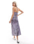 COLLUSION halter maxi slip dress with lace trim in lilac floral