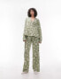 Topshop Tall block floral print shirt and trouser pyjama set in green Зеленый, XS - фото #8