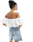 Stradivarius puff detail off the shoulder bandeau top in white