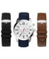 Men's Navy Leather Strap Watch 44mm Gift Set