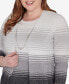 ფოტო #2 პროდუქტის Plus Size Classic Ombre Two In One Striped Sweater With Necklace