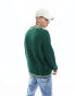 ASOS DESIGN oversized cable knit cricket jumper in green & white tipping