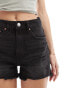 Stradivarius ripped denim short in black wash