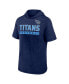 Фото #2 товара Men's Heather Navy Tennessee Titans Push Short Sleeve Pullover Hoodie