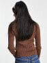 Фото #3 товара Pieces ribbed collar cardigan with zip detail in chocolate brown