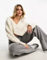 Фото #1 товара Miss Selfridge fluffy V neck slouchy crop jumper in oatmeal